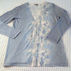 J. Jill Light Gray Open Cardigan Silk Cotton Cashmere Blend Size S